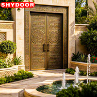 Porte d'entrée principale de villa de luxe, style mosquée arabe, en cuivre antique sculpté, double porte de sécurité islamique