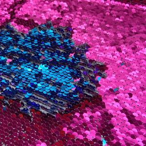 Tela de lentejuelas reversible de sirena rosa <span class=keywords><strong>azul</strong></span> bordado de malla de punto de poliéster de color de secuencia personalizada - Product Image 5