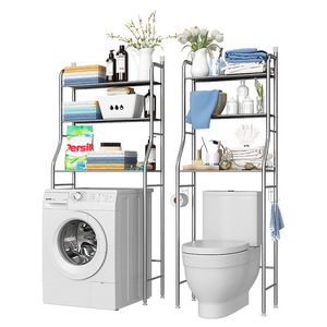 Estante de almacenamiento para baño de 3 niveles y 70 cm de altura, independiente, con toallero y portarrollos de papel higiénico - Product Image 3