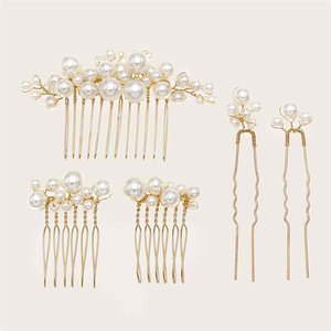طقم إكسسوارات شعر للعروس، مشط شعر عتيق الطراز مصنوع من الأسيتات مع لآلئ كبيرة - Product Image 5