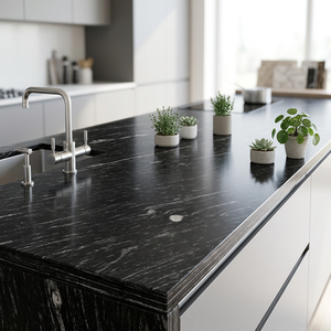 Markino Black Granite Slab High Quality Durable Bold Dark-Colored 100% Natural <b>Stone</b> Diagonal Streaks Consistent Living Room - Product Image 3