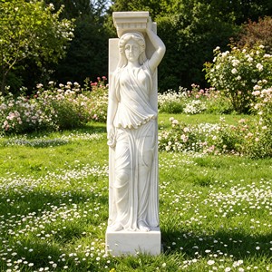 Colonnes décoratives modernes intérieures/extérieures, sculptées à <span class=keywords><strong>la</strong></span> main en pierre naturelle beige, piliers romains en marbre féminins pour hall - Product Image 4