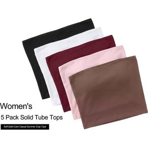 Lot de 5 hauts courts sans bretelles pour femmes, style bandeau, sans manches, dos nu, tenue d'été, en spandex et polyester tricoté respirant - Product Image 6