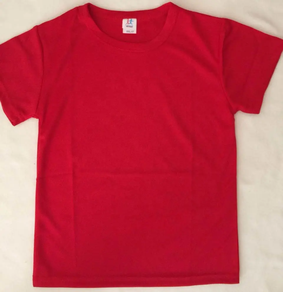 โรงงานขายO-คอเด็กแห้งFit Tเสื้อขายส่งโพลีเอสเตอร์สีแดงเสื้อเด็ก