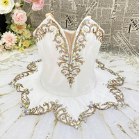 T1001 Service Personnalisé Adultes Enfants Blanc Motifs Dorés Tenue de Scène Danse Tutu de Ballet Professionnel Effet Pancake