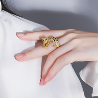 Bague Léopard Classique de Luxe en Cuivre et Zircon, Tendance, Ajustable, pour Femme, Vente en Gros Directe Usine