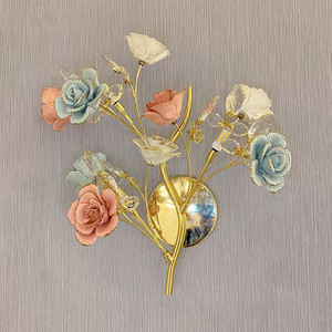 Lampada da parete in cristallo moderno ceramica creatività calda con fiori da soggiorno camera da letto per ragazza Villa LED <span class=keywords><strong>luce</strong></span> da comodino - Product Image 5
