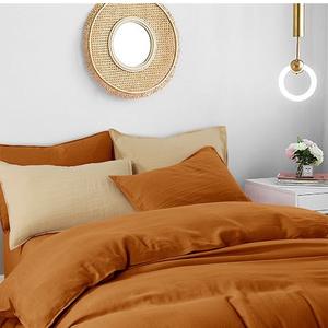 Estilo nórdico de algodón y lino 4 piezas Textiles para el hogar Naranja Color sólido Ropa de <span class=keywords><strong>cama</strong></span> Juego de <span class=keywords><strong>cama</strong></span> de lino belga - Product Image 3