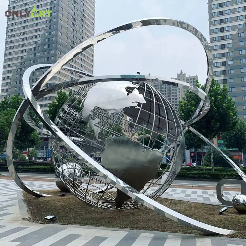Custom Garden Art Metal Stainless Steel Large World Globe Sculpture