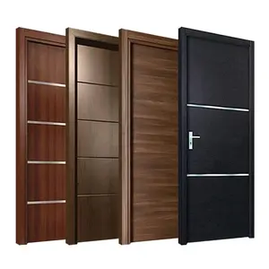 Porta interna de madeira compensada WPC de PVC personalizada para quarto, porta de madeira interior moderna para casa, design de madeira maciça