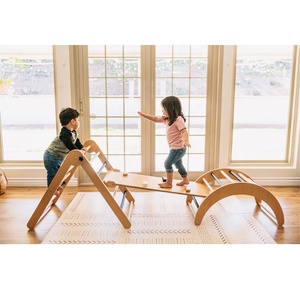 Kids Indoor Montessori Playground Climbing Triangle Set With Ramp Arch