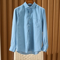 Kemeja Pria Kasual Mewah Premium 100% Linen Kain Linen Berkualitas Tinggi Model Mandarin Oversize Polos Musim Panas Kancing Panjang OEM Custom