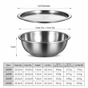 YUEDISI Edelstahl-Rührschüssel-Set Teller und Schüsseln Gebürstete Geschirrteile Verschiedene Größen Kochschüssel mit Deckel - Product Image 6