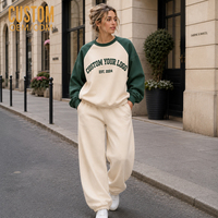 Ensemble de survêtement 2 pièces décontracté pour femme grande taille : Sweat-shirt oversize à col montant brodé à manches raglan et pantalon de jogging à jambes larges