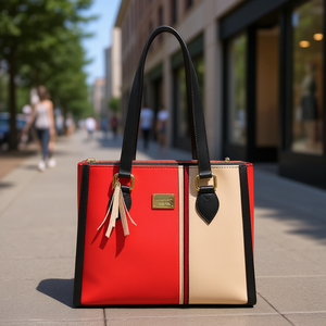 Bolso Tote para Mujer Fana Cora M3855 Rojo Beige, Cuero PU, Bloques de Color, Estilo Moderno, Uso Diario - Product Image 2