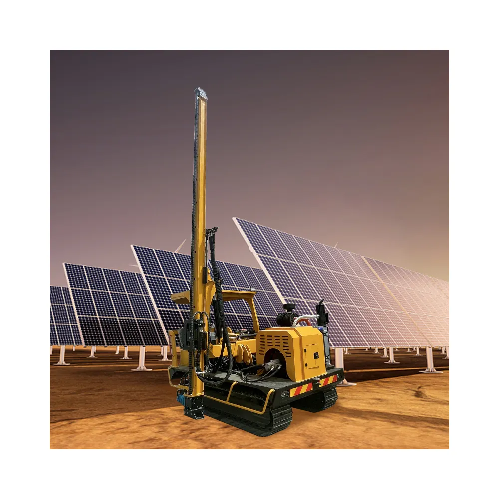 Máquina de compactação de pilhas com painel solar, sistema GPS de alta eficiência, mini motor de pilha fotovoltaico Vibro, acionador de pilhas hidráulico