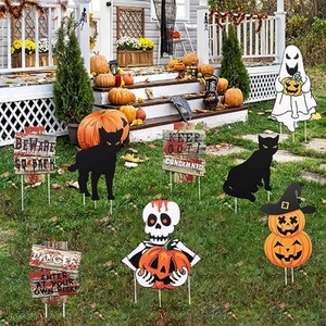 Decoraciones de Halloween para exteriores, letreros de jardín de Halloween, estacas decorativas de Halloween, letreros de calabaza, esqueleto, gato negro, letreros de cuidado, impermeables - Product Image 1