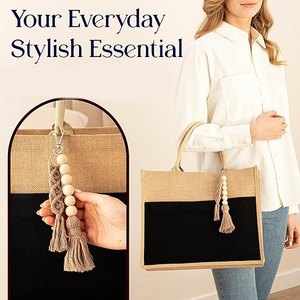 Nueva Bolsa de Yute Negra para Mujer con Cierre, Ideal para Regalo de Compromiso, Compras, Playa, Almuerzo o Vacaciones - Product Image 4