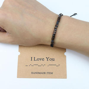 Pulsera <span class=keywords><strong>de</strong></span> Piedra Natural con Código Morse, Pulseras Ajustables <span class=keywords><strong>de</strong></span> Piedras Preciosas Curativas para Regalo, Venta al por Mayor - Product Image 4
