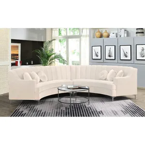 Geniş beyaz köşe modüler kadife püsküllü kesit kanepe Set mobilya oturma odası