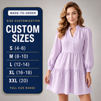 Robe Courte Décontractée Femme Personnalisée en Jacquard à Volants, Col à Volants, Manches Lanterne, Silhouette Trapèze, Lavable, OEM ODM Privé
