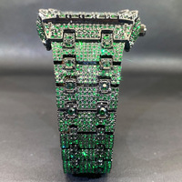 Montre à quartz pour homme avec cristaux verts glacés, montre de luxe pour homme, cadeau, forme tonneau, décorative, montre-bracelet pour homme