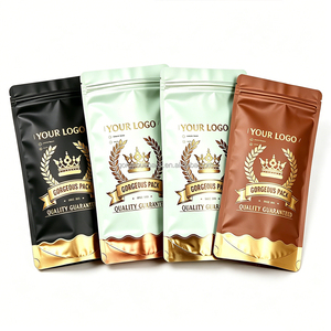 ถุงกาแฟแบบตั้งได้ ก้นแบน ผลิตจากอลูมิเนียมฟอยล์และพลาสติก ปิดผนึกได้ พร้อมซิปล็อค พิมพ์ลายตามสั่ง ปั๊มฟอยล์ทอง - Product Image 2