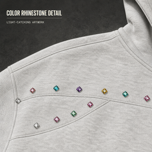 Sweat à capuche zippé personnalisé pour homme, 420 GSM, jacquard épais, décorations en strass colorés, streetwear, veste à capuche entièrement zippée, OEM ODM - Product Image 4