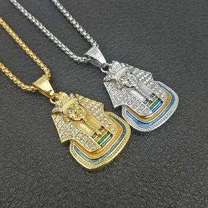Ожерелье из нержавеющей стали в стиле хип-хоп, Tutankhamun, древнее золото, Египет, фармакология, бриллиантовые подвески, ожерелья