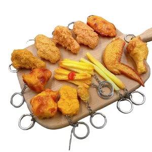 2024 NEU YCH Speise-Schlüsselanhänger Pommes Frites Hühnernudeln Schlüsselanhänger Brathähnchenbein Speiseanhänger Kinder-Spielzeug Werbegeschenk