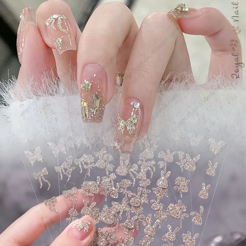 Fairy Broken Diamond Shining Glitter Champagne Flash Luxury Adhesive Nail Art Sticker DIY Nail Decals