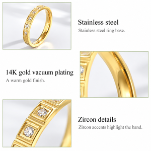 แหวนทรงสี่เหลี่ยมประดับเพชรซิคอน สแตนเลสสตีล ชุบทอง 14K ด้วยวิธีสุญญากาศ พร้อมวงแหวนเพชรซิคอน - Product Image 3