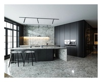 Smart Island moderne et luxueux personnalisé Meuble de cuisine en bois marbré noir Armoire de rangement