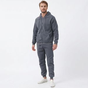 Conjunto Deportivo de Felpa Francesa de 500 g/m² para Hombre, Sudadera con Capucha y Pantalones Jogger, Logotipo en Relieve, Color Negro Sólido - Product Image 1