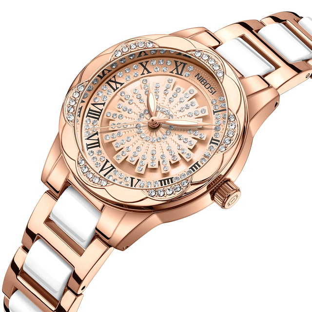Nibosi 2695 New Casual Women Waterproof Luminous Quartz Watch Ceramic Band Ladies Leisure Watch with Diamond Design Femme Clock
