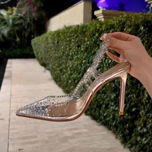 Talons aiguilles cloutés transparents sexy à lanières pour femmes - Product Image 3