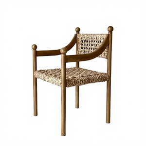 Fauteuil Pablo en bois massif de style ferme française Wabi-sabi, meubles de salle à manger antiques, dossier en bois massif, utilisation hôtelière, tissage artisanal - Product Image 4