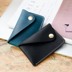 New Handmade Genuine Leather Card Holder Creative Compact Snap-button Coin Purse Vintage Solid Color Card Holder - Product Image 3