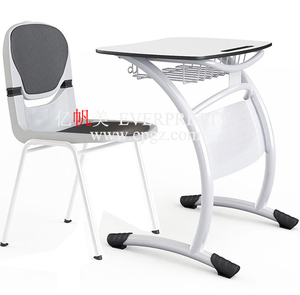 <span class=keywords><strong>EVERPRETTY</strong></span>-Escritorio y Silla Fijos de Estudio Individual, Juego de Escritorio y Silla de Madera para Estudiante, Parte Superior de Madera con Patas de Metal para Aula - Product Image 2