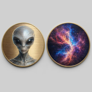 Ensemble <span class=keywords><strong>de</strong></span> pièces <span class=keywords><strong>de</strong></span> monnaie rondes en métal doré, thème science-fiction, extraterrestre, Ovni, espace, <span class=keywords><strong>nébuleuse</strong></span>, commémoratif, artistique, souvenir, cadeau - Product Image 1