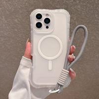 Nouvelle coque de téléphone magnétique trois-en-un avec chaîne de téléphone à ruban anti-collision, couleur unie simple, style universel, en stock