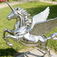 Sculpture d'unicorn ailée en acier inoxydable poli YOUFINE, décoration urbaine pour plaza extérieure