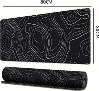 Tapis de souris de jeu XL 80x30cm Grand tapis de souris Base en caoutchouc antidérapante pour clavier Maison Bureau Noir Blanc Ligne topographique