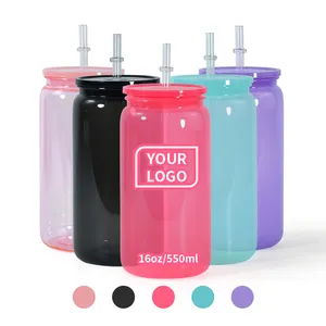Vaso de plástico colorido de taza fría de Material de PC ecológico de 16oz con pajita y tapas coloridas para la escuela y presentaciones