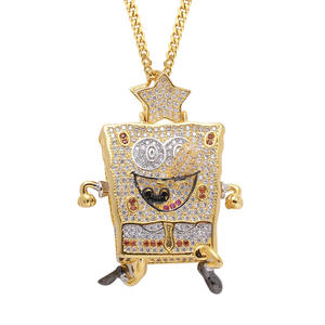 Moda Bling Bling 5A spugna di zircone cartone animato <span class=keywords><strong>Bob</strong></span> quadrato intarsiato di zircone ciondolo Hip Hop collana gioielli - Product Image 2