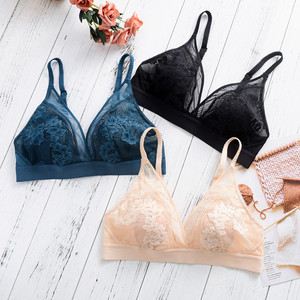 Women's Convertible Straps Solid Nylon Lace Bralette <b>Ultra</b> <b>Thin</b> <b>Transparent</b> Wireless Lingerie Set - Product Image 6