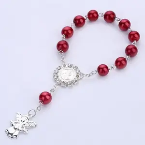2022 Cheap Bracelet Angel Heart Newborn Baby Christening Gifts Keepsake Sliver Rosary Beads Bracelet
