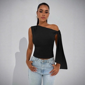 Camisa de Mujer de Verano, Nueva Moda Urbana, Estilo Casual, Ajustada, Sin Tirantes, con Cordones, de Color Sólido - Product Image 4