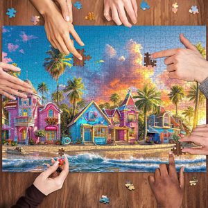 Chalzidar romantici <span class=keywords><strong>puzzle</strong></span> quadrati eco-friendly carta da spiaggia <span class=keywords><strong>2</strong></span> 4 anni adulti educativi 1000 <span class=keywords><strong>pezzi</strong></span> intrecciano la lettera indietro - Product Image 3