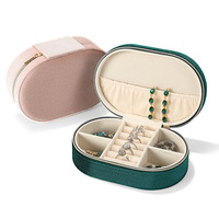 Boîte à bijoux de voyage en velours ovale avec fermeture éclair, logo personnalisé, portable, multi-compartiments, organiseur de rangement pour bijoux